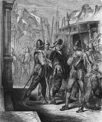 Gripandet av Pierre Brousel (1575 - 1654) 1648, under order av Anne av Österrike, vilket framkallade lättnad för folket (barrikadernas dagar) och Fronde. Gravyr från 1866.