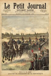 Ankomsten av den franska republikens president Sadi Carnot (1837-1894), på slätten vid Bois de Boulogne, med anledning av tidskriften den 14 juli