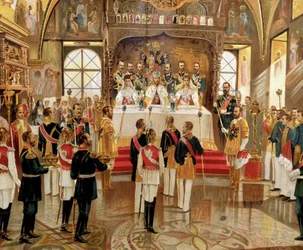 Kröningen av tsar Nikolaj II (1868-1918) i Moskva, Ryssland