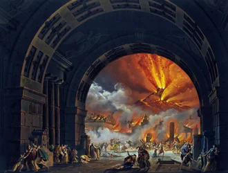 Pompejis förstörelse (Vesuvius utbrott). Oljemålning till operan av Giovanni Pacini. ”Pompejis sista dag.” 1817. Teatro alla Scala, Milano.