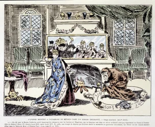 Framtiden visad för Catherine de Medici (Caterina de Medici) i en förtrollad spegel - Populär bild av 1700-talet