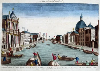 Venedigs stora kanal. Till höger: klostret Santa Claire och kyrkan Carmes Deshaussés. Till vänster: St. Simons och St. Judes kyrka.