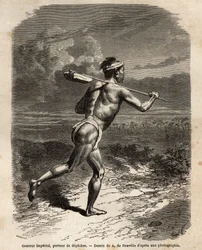 Den kejserliga löparen, som bär Mikado depeches. Gravyr för att illustrera resan till Japan, 1863-1864, av Aime Humbert, minister för Schweiziska edsförbundet, i "" Le tour du monde, nouveau journal des voyages"" publicerad under ledning av Edoua