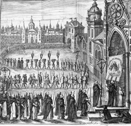 Inkvisitionens procession går till Tribunalen. Spanien. 1600-talet