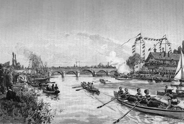 Skolregattor i Joinville le Pont (Joinville-le-Pont), Ile de France. Gravyr i "" The Journal of Youth ""