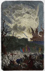 Årets överlägen (rädsla) tusen (1000): världens ände. Gravyr i "Histoire des Papes-Rois-Queen and Empereurs a travers les centuries"" av Maurice Lachatre