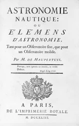 Titelsidan för Nautical Astronomy: eller Elemens (Elements) of Astronomy av M. de Maupertuis (Pierre-Louis Moreau de) (1698 - 1759). 1743.