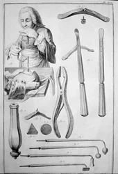 Trepanation av skallen, olika instrument (gravyr)
