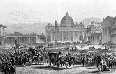 Vatikankonciliet I. Rom, Petersplatsen på en dag av konciliets allmänna session. 1870