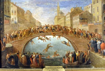 Venedig, spelet om bron. Anonym målning. 1700-talet. Privat Coll.
