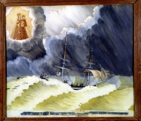 Fartyg i svårighet - ex-voto av Notre Dame de Laghet, 36 x 50 cm