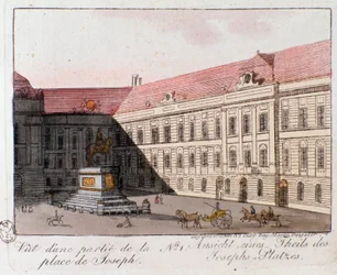 Utsikt över Joseph Square i Wien, Österrike. Gravyr från 1815 Privat samling
