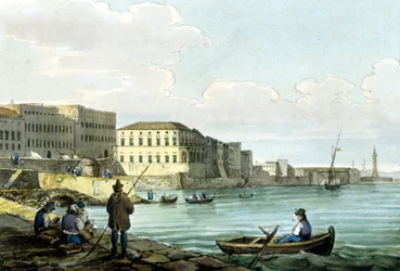 Utsikt över Santa Lucia, Neapel. Akvarell omkring 1850.