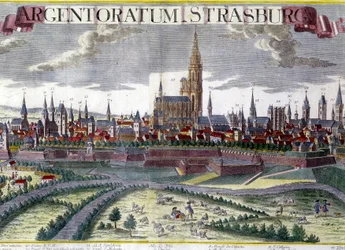 Utsikt över Strasbourg runt 1770 med dess katedral