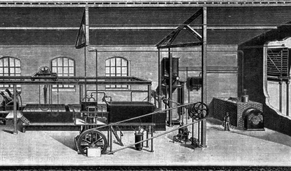 Utsikt över en isfabrik 1860. (Tullinstallation)
