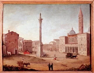 Utsikt över basilikan Santa Maria Maggiore (Santa Maria Maggiore) i Rom Anonym akvarell. 1700-talets Rom, Roms museum
