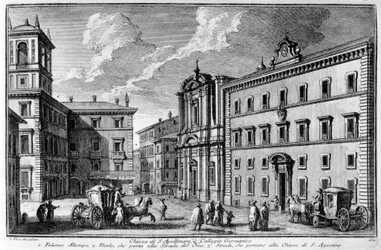 Utsikt över kyrkan St. Apollinare och den germanska högskolan (Collegio Germanico) i Rom i slutet av 1700-talet.