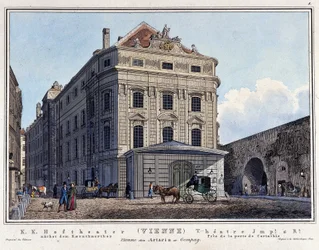 Vy över Nationella hovteatern i Wien på 1800-talet.