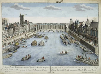 Utsikt över Pont au Change och St Jacques Tower i Paris