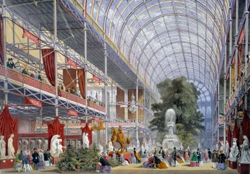 Vy över världsutställningen i Crystal Palace, som byggdes av Joseph Paxton för tillfället i London 1851