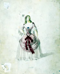 Violettadräkt för operan "La Traviata" "av Giuseppe Verdi till La Scala från 1855.