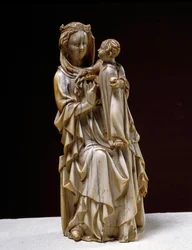 Virgin and Child Elfenbensskulptur från 1300-talet.