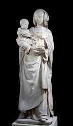 Virgin and Child kallas Jungfrun av Olivet-skulpturen i albatre. Från Chateau de Couasnon (Olivet). 1510-1520. Paris, Louvren.