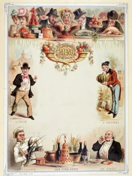 Virgin menu, illustrerar de fem sinnena - kromolitografi, sent 1800-tal
