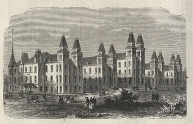 Ward Island Immigrant Hospital - New York State - Emigration Commission Establishment - Gravyr i "The Illustrious Universe" från 1869