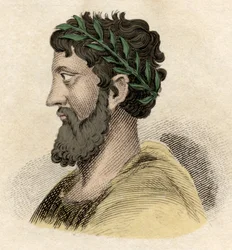 Zaleucus (eller Zaleucos Zaleuco di Locri) grekisk filosof och lagstiftare av Locreans (folk i Italien), levande på 700-talet f.Kr. Gravyr av 1800-talet.