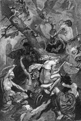 firande av valborgsmässonatten, av häxor på en sabbat. Gravyr av 1800-talet