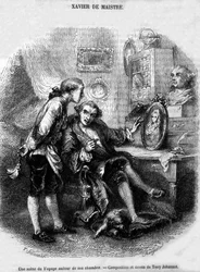 illustration av "" Resan runt mitt rum "" (1794) av Xavier de Maistre.