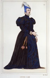 porträtt av Louise Labbé eller Labé (ver1524-1566), fransk poet. gravyr från 1830