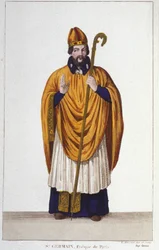 porträtt av Saint Germain. Eveque of Paris i 555 gravyr från 1830