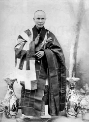 Annamese bonze i Cochinchina, Indokina, ca 1900 (svartvitt foto)