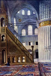 Interiör av Hagia Sophia-moskén i Konstantinopel (Turkiet). Mihrab. Autokrom