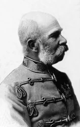Porträtt av Francois-Joseph (Francois Joseph) I av Österrike (1830-1916), kejsare av Österrike från 1848 till 1916, kung av Böhme och kung av Ungern från 1867 till 1916.