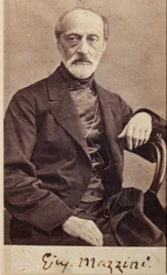 Porträtt av Giuseppe Mazzini, med autograf (s/v foto)