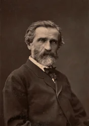 Porträtt av Giuseppe Verdi, berömd kompositör.
