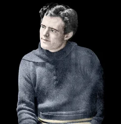 Porträtt av Jack London (1876-1916), amerikansk författare.