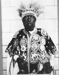 Porträtt av Menelik II (1844 - 1913) kung av Etiopien.