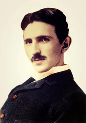 Porträtt av Nikola Tesla (1856-1943) (Nikolaj) - kroatienfödd serbisk ingenjör, fysiker och uppfinnare