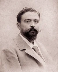 Porträtt av kompositören och pianisten Isaac Albeniz (1860-1909) vid 35 års ålder. Foto 1895. Madrid. Albeniz Foundation.