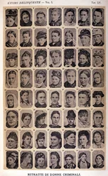 Porträtt av kriminella kvinnor. Album med fotografier sammanställda av Cesare Lombroso (1835-1909), italiensk kriminolog: ”Den brottsliga människan”
