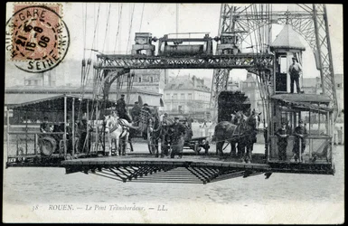 Vykort från början av 1900-talet. Normandie, Rouen: Färjebron.