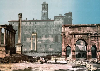 Rom. Saturnus tempel och Settimo Severos båge. Photochrome sd. omkring 1900.