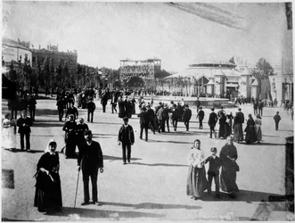 Utsikt över Plaza Catalunya i Barcelona, sent 1800-tal