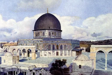 Utsikt över Omars moské i Jerusalem. Autokrom