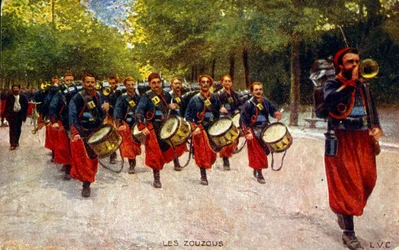 Propagandavykort från första världskriget. cirka 1916. visar nordafrikanska Zouaves-soldater