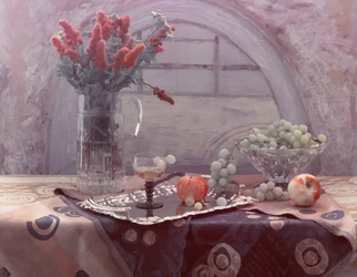 Vintagefrukt och blommor
